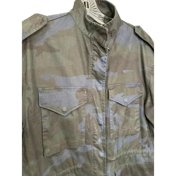Nili Lotan Womens Jedd Jacket Coat Cotton Blue Camo Pointed Collar Size Medium - Picture 7 of 8